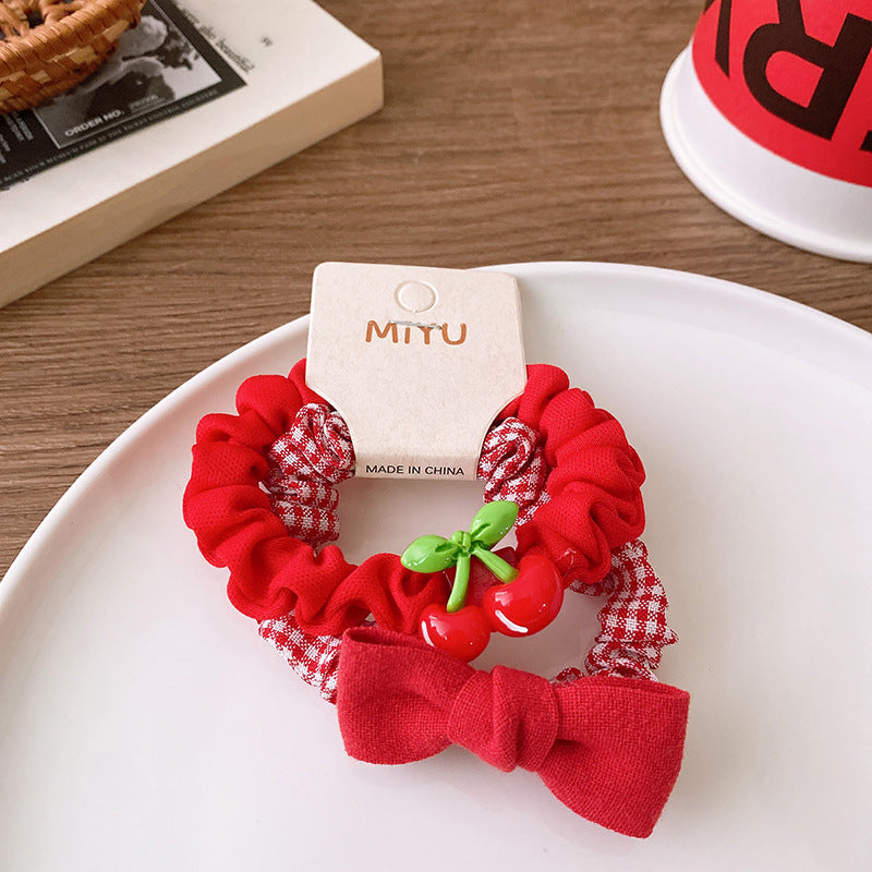 Versatile Red Cute Strawberry Little Bunny Fabric Hair Rope Hair Tie-4